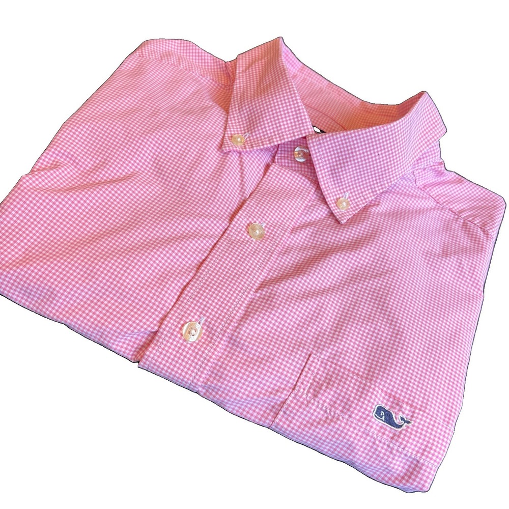 Vineyard Vines Pink Micro check Gingham Classic Fit Tucker Shirt Men's LARGE